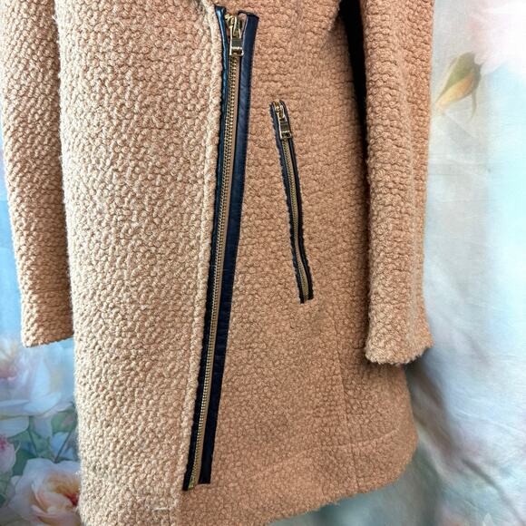 Calvin Klein Asymmetrical Zip Caramel Camel Wool Coat - Picture 2 of 7